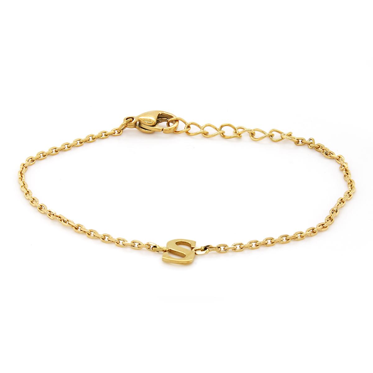 GOLD PLATED S INITIAL CHARM BRACELET