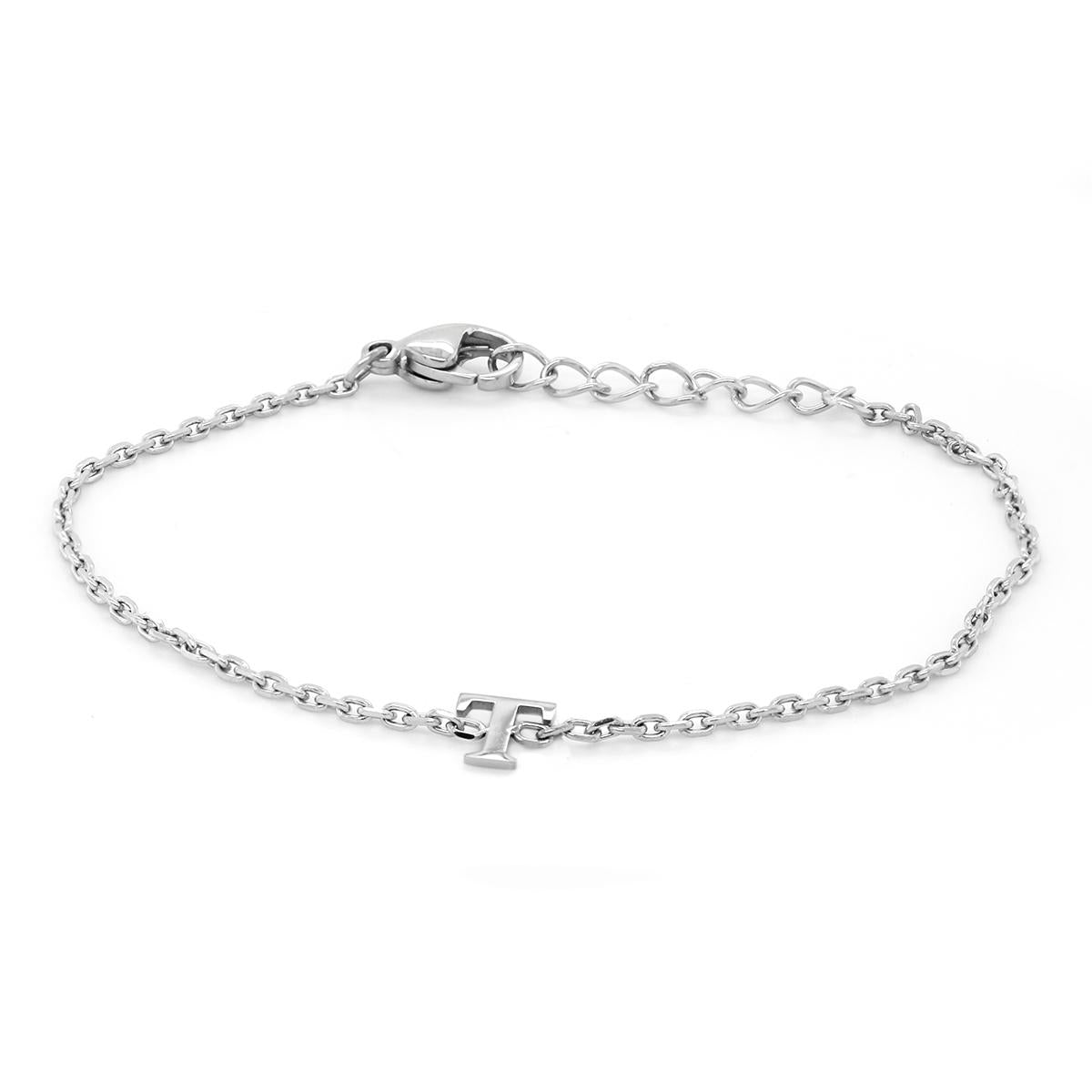STAINLESS STEEL T INITIAL CHARM BRACELET