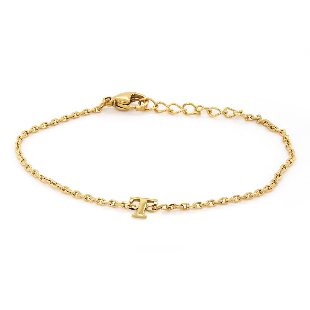 GOLD PLATED T INITIAL CHARM BRACELET