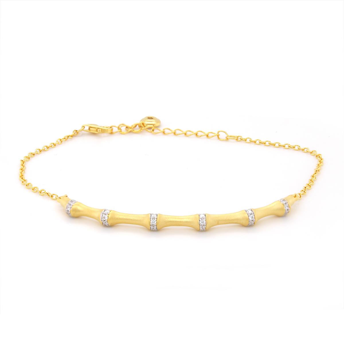 GOLD PLATED BAMBOO STYLE BRACELET WITH CUBIC ZIRCONIAS