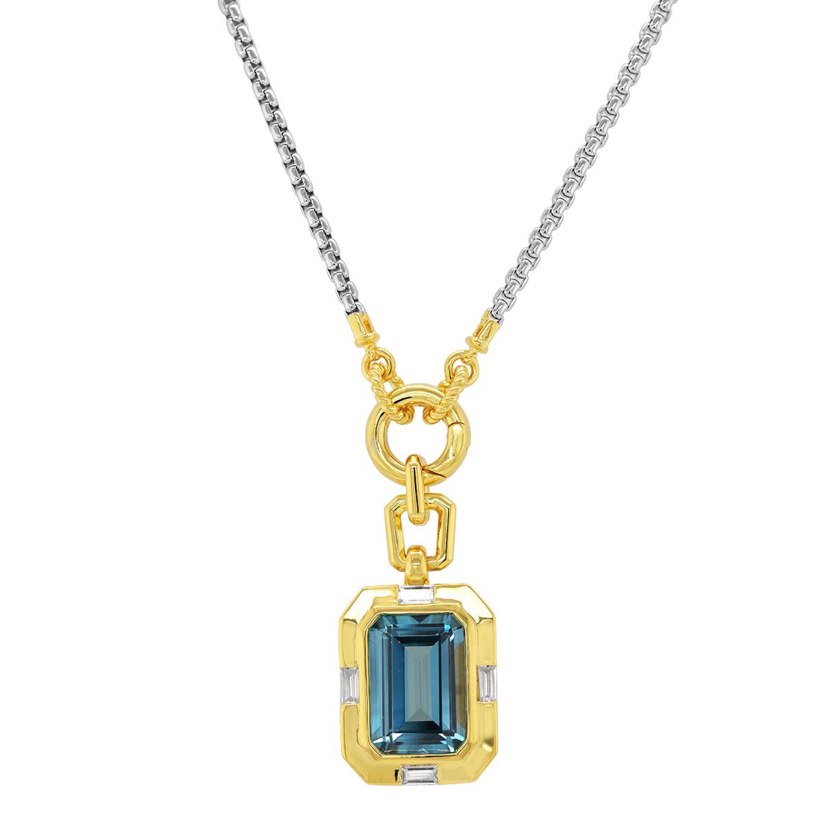 GOLD PLATED BLUE CRYSTAL NECKLACE WITH CUBIC ZIRCONIAS