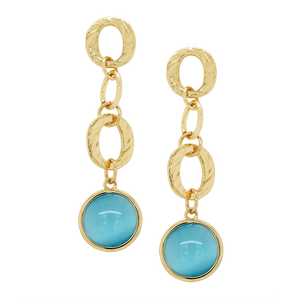 GOLD PLATED BLUE CRYSTAL DANGLE EARRINGS