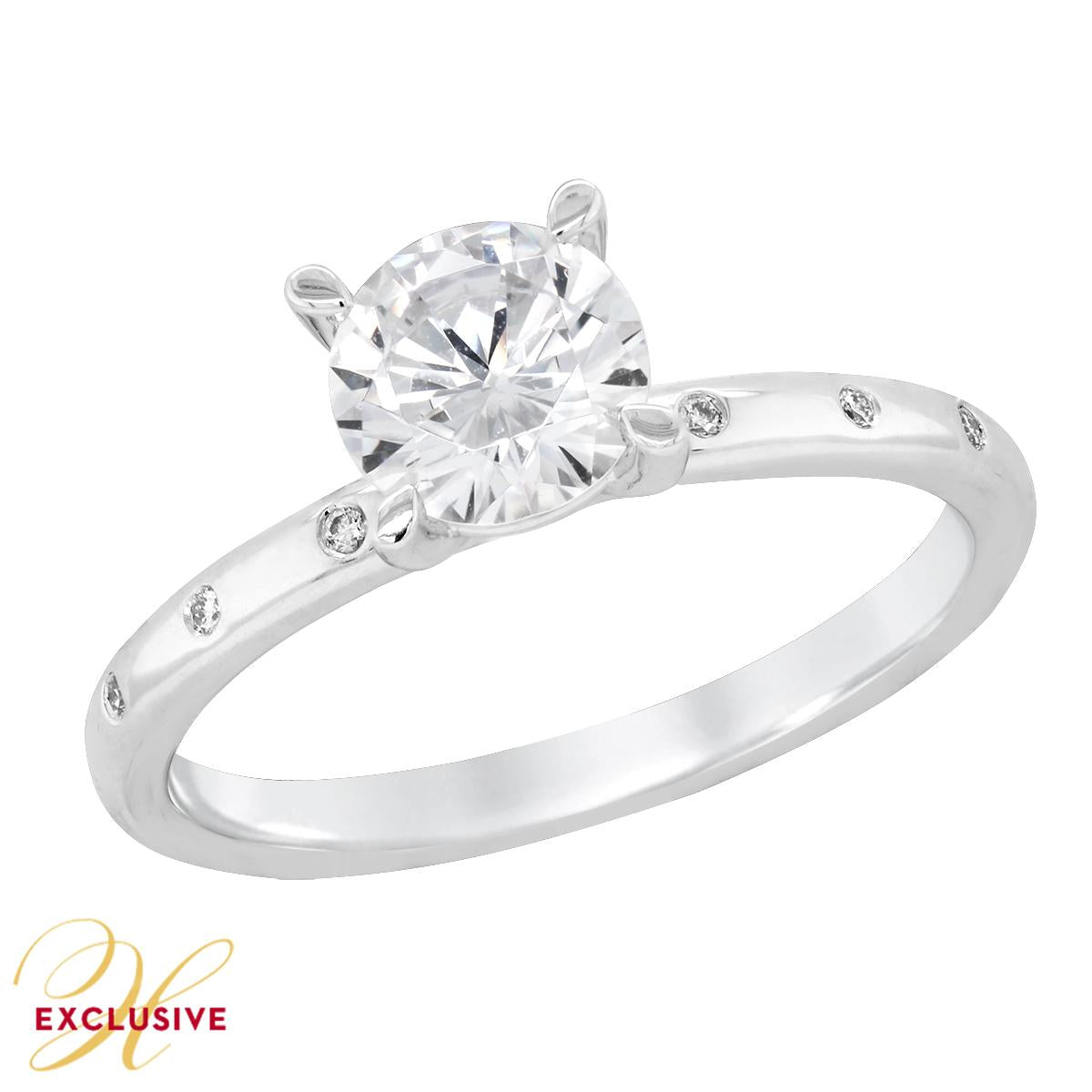 WHITE GOLD ENGAGEMENT RING SETTING WITH FLUSH SET SIDE DIAMONDS, .05 CT TW