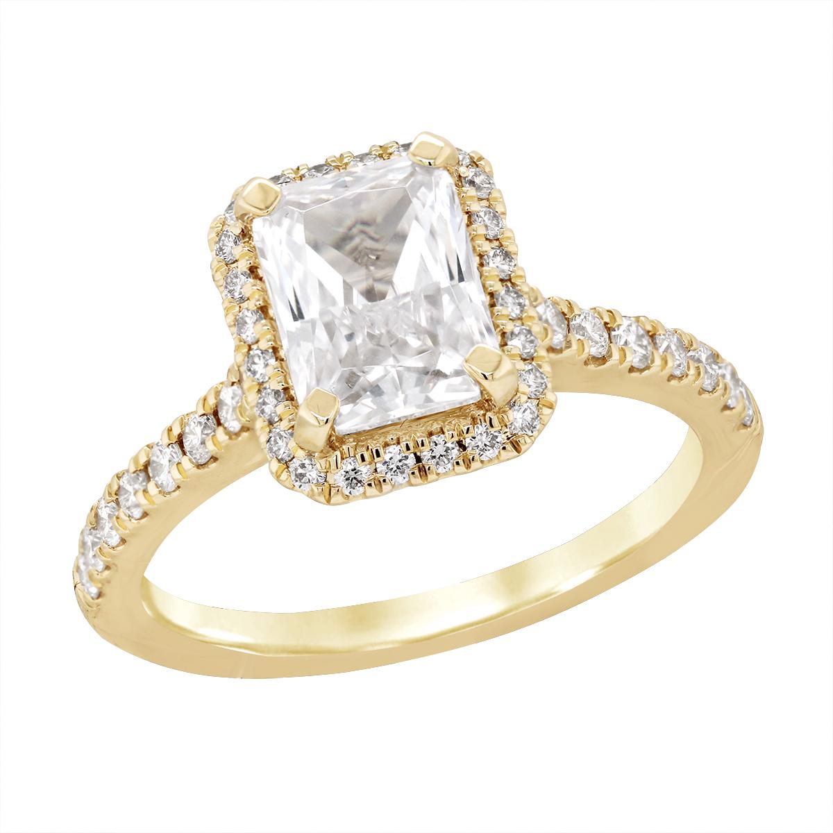 GOLD RADIANT DIAMOND HALO ENGAGEMENT RING SETTING, .43 CT TW
