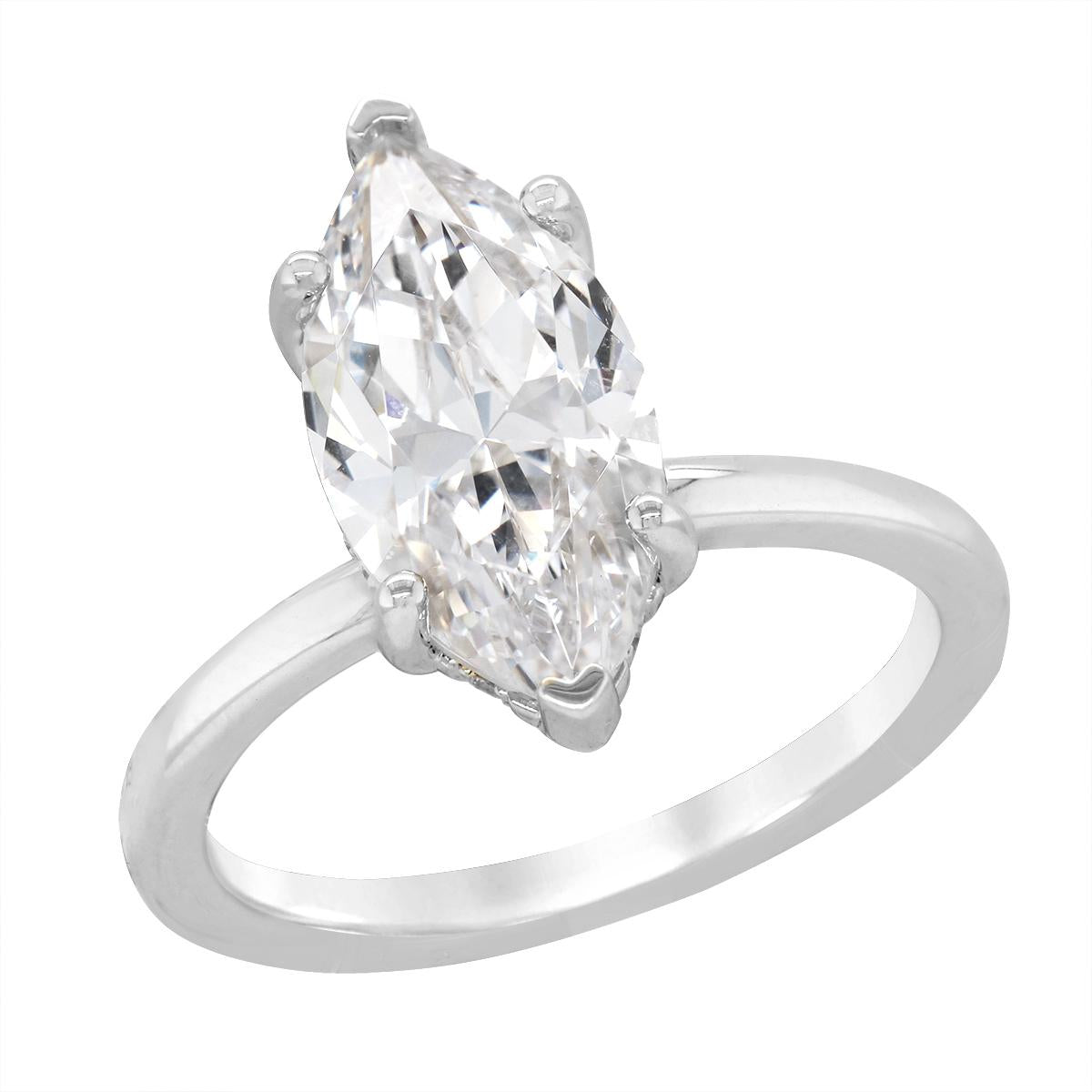 PLATINUM HIDDEN DIAMOND HALO MARQUISE ENGAGEMENT RING SETTING, .06 CT TW