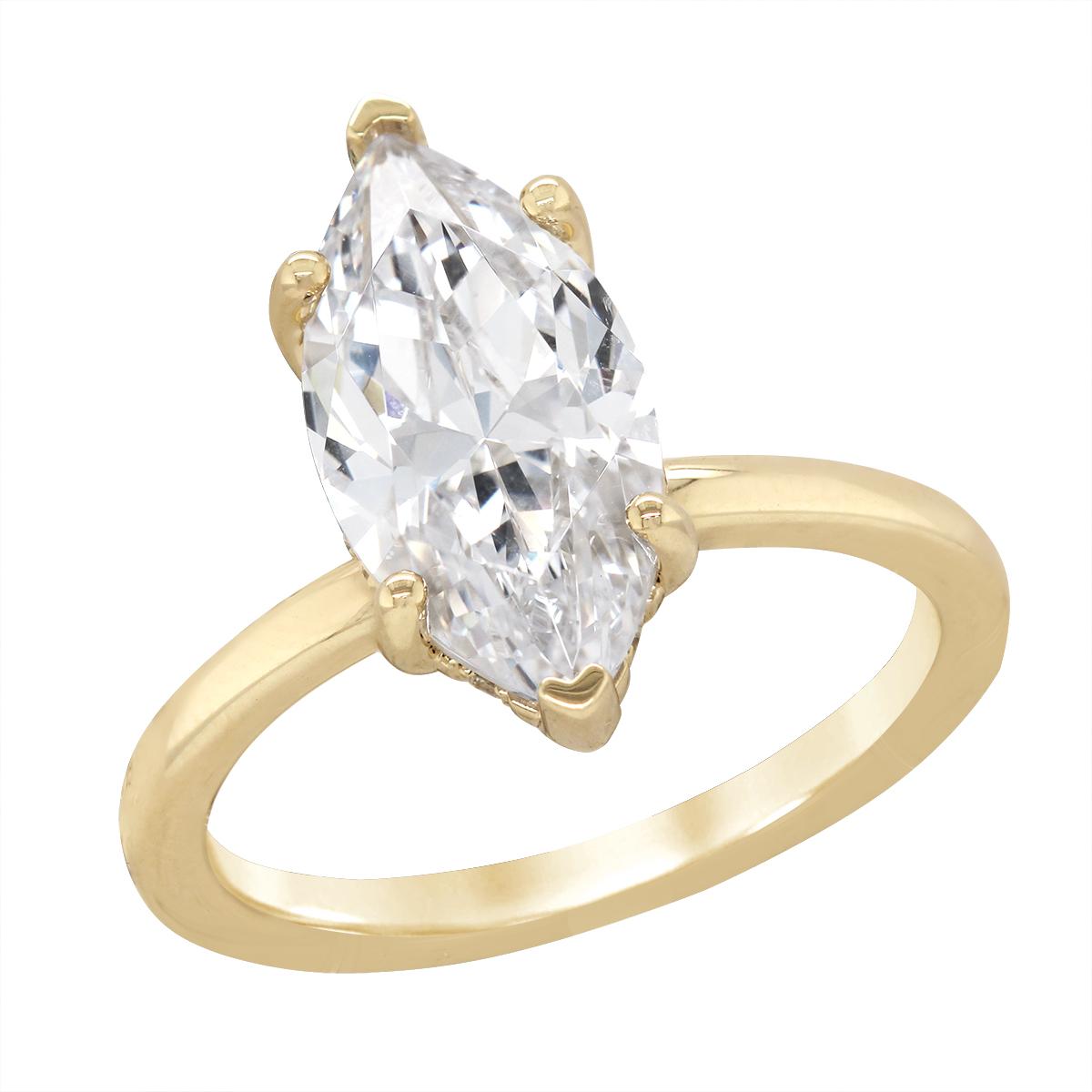 GOLD HIDDEN DIAMOND HALO MARQUISE ENGAGEMENT RING SETTING, .06 CT TW