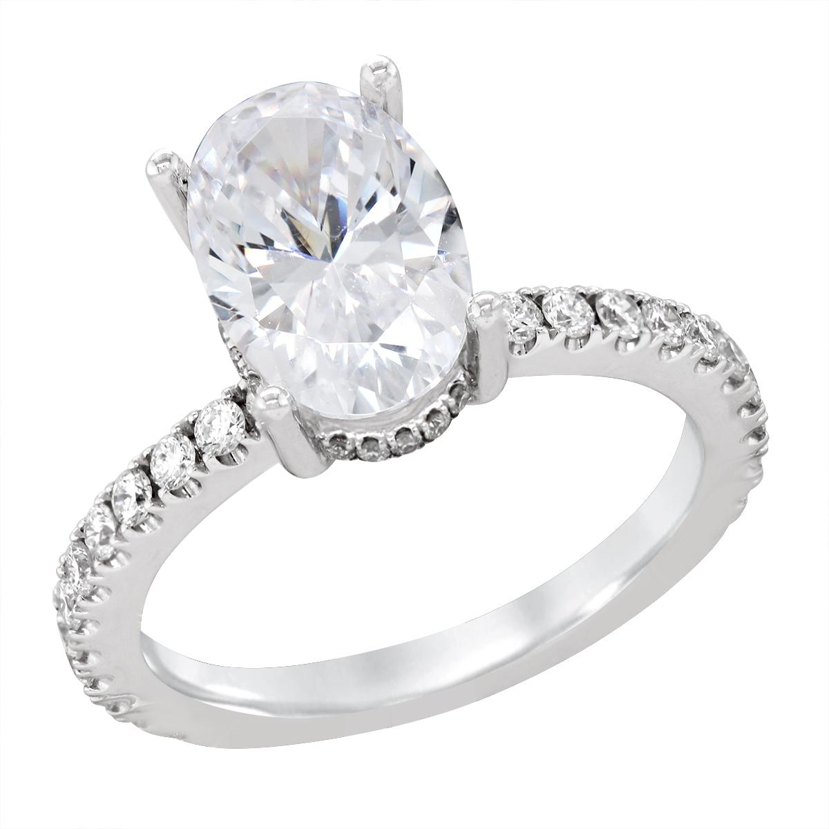 WHITE GOLD OVAL DIAMOND ENGAGEMENT RING SETTING, .50 CT TW