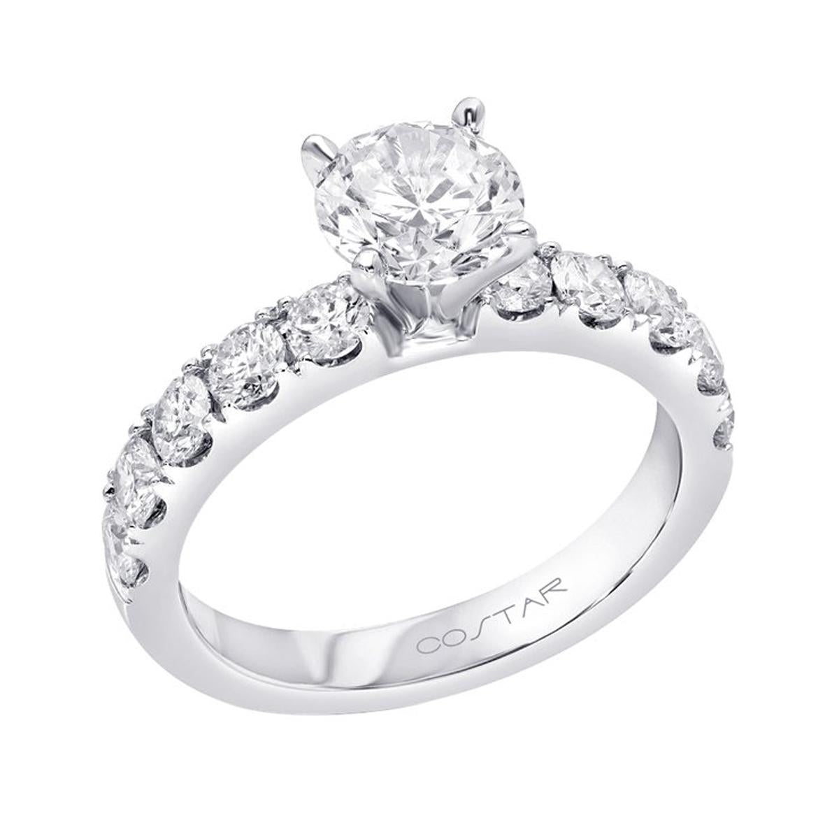 CLASSIC WHITE GOLD ENGAGEMENT RING SETTING WITH ROUND SIDE DIAMONDS, .93 CT TW