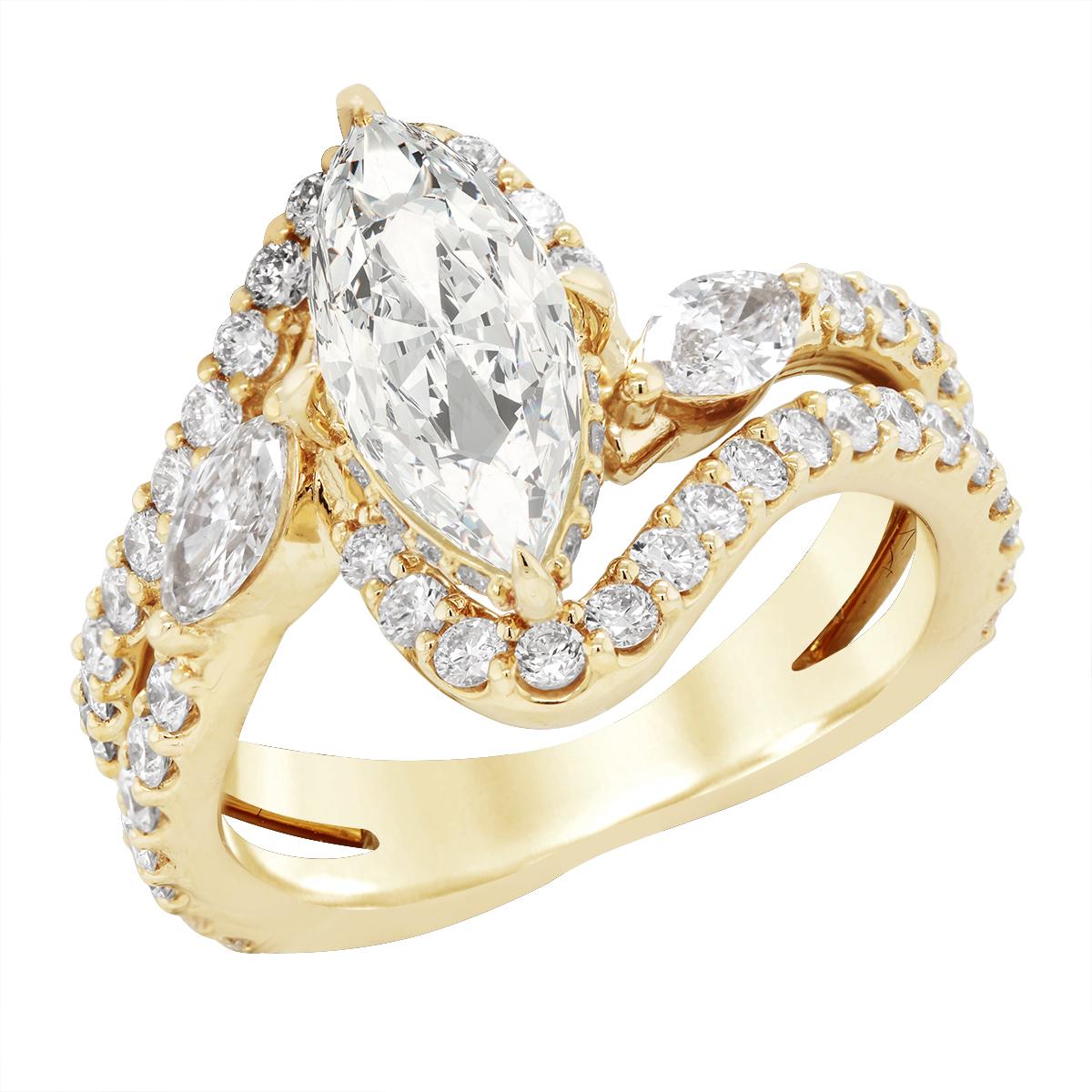 GOLD LAB MARQUISE BYPASS ENGAGEMENT RING SETTING, 1 1/3 CT TW