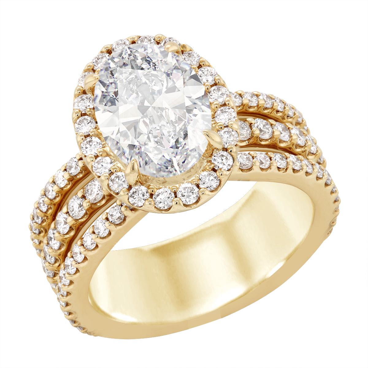 GOLD 3 ROW LAB GROWN DIAMOND ENGAGEMENT RING SETTING, 1 1/3 CT TW
