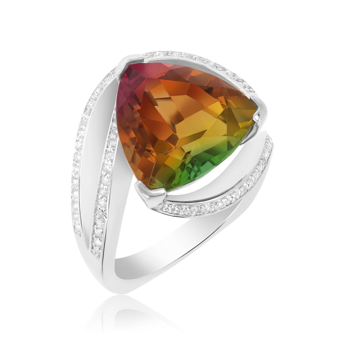 SILVER LAB GROWN TRILLION LUSTERINE SPLIT SHANK RING WITH WHITE SAPPHIRES