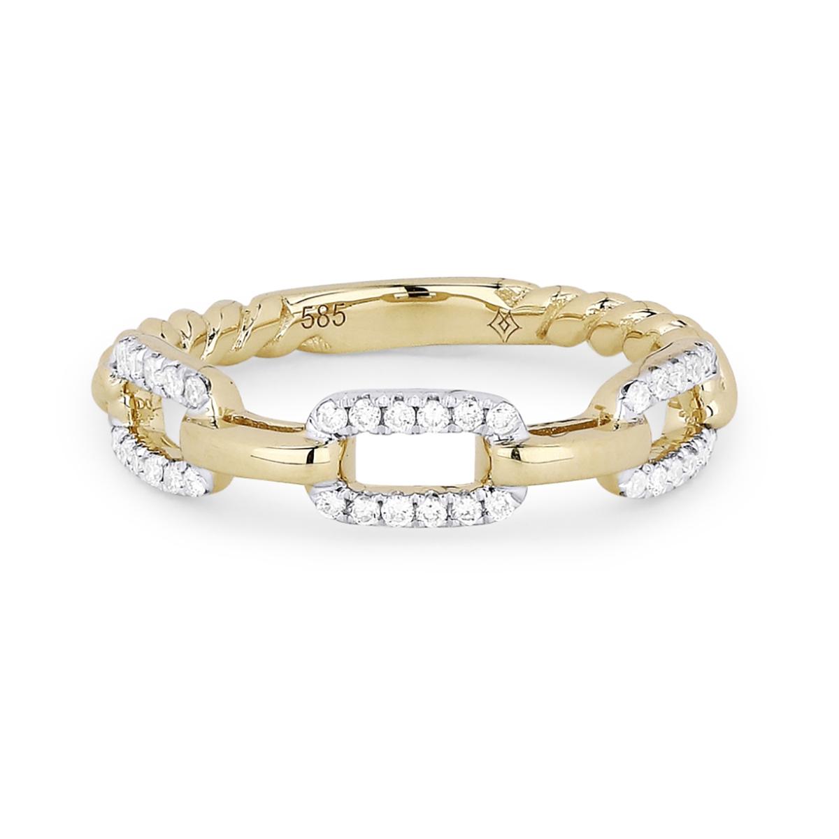 YELLOW GOLD CHAIN LINK STYLE FASHION RING WITH DIAMONDS, 1/7 CT TW