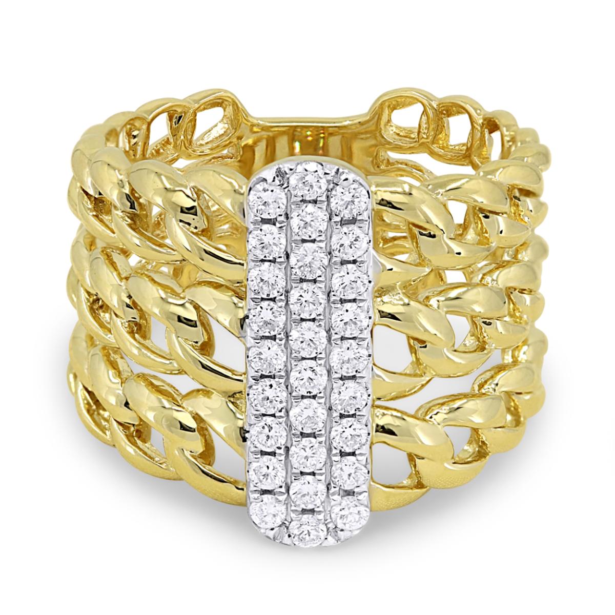 YELLOW GOLD AND DIAMOND STATEMENT RING WITH 3 ROW DESIGN, .45 CT TW