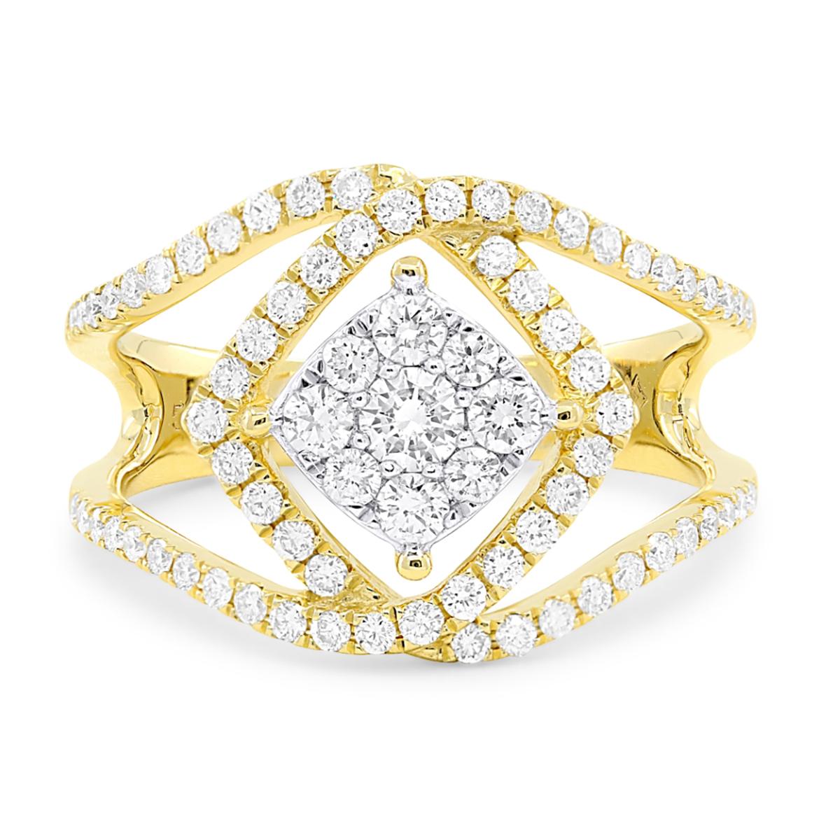 YELLOW GOLD STATEMENT RING WITH DIAMOND CLUSTER SETTING, .80 CT TW