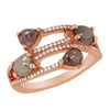 ROSE GOLD FASHION RING WITH 4 COGNAC AND CHAMPAGNE COLORED FACETED ROUGH DIAMONDS, .20 CT TW