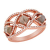 ROSE GOLD FASHION RING WITH 3 CHAMPAGNE COLORED FACETED ROUGH DIAMONDS, 25 CT TW