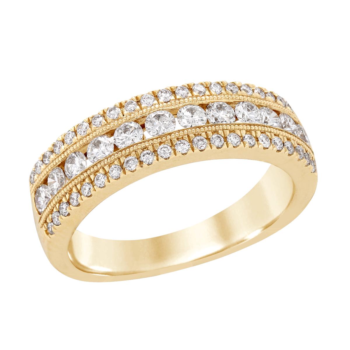 YELLOW GOLD FASHION RING WITH 3 ROWS OF DIAMONDS, 3/4 CT TW