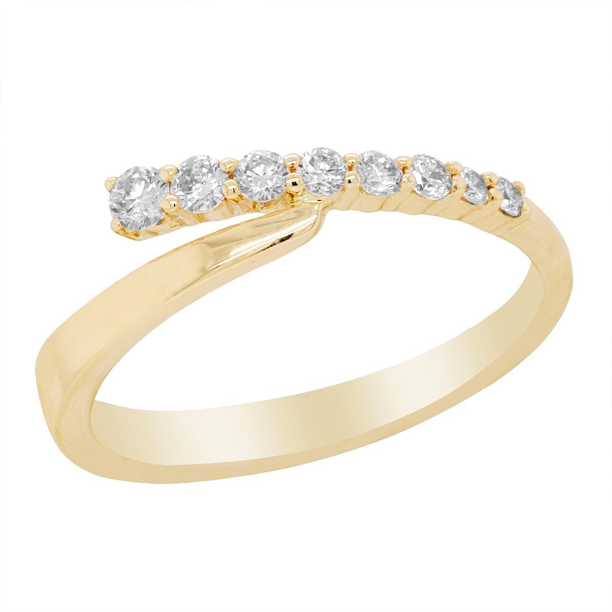 YELLOW GOLD BYPASS STYLE FASHION RING WITH 8 ROUND DIAMONDS, .24 CT TW