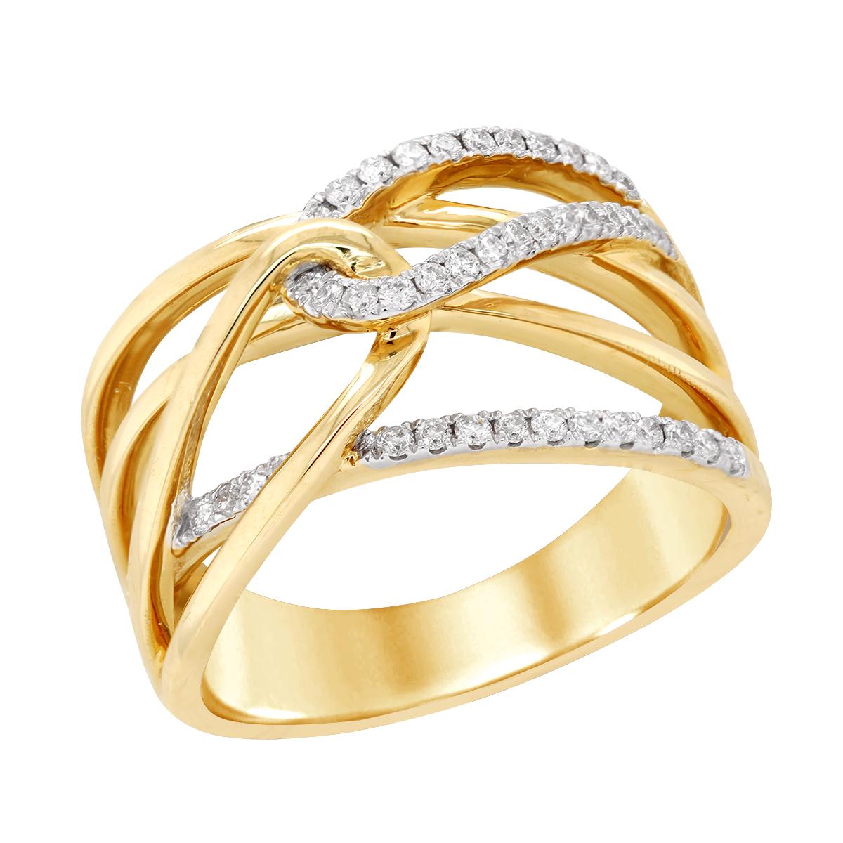 MODERN YELLOW GOLD SPLIT SHANK FASHION RING WITH ROUN DIAMONDS, .26 CT TW