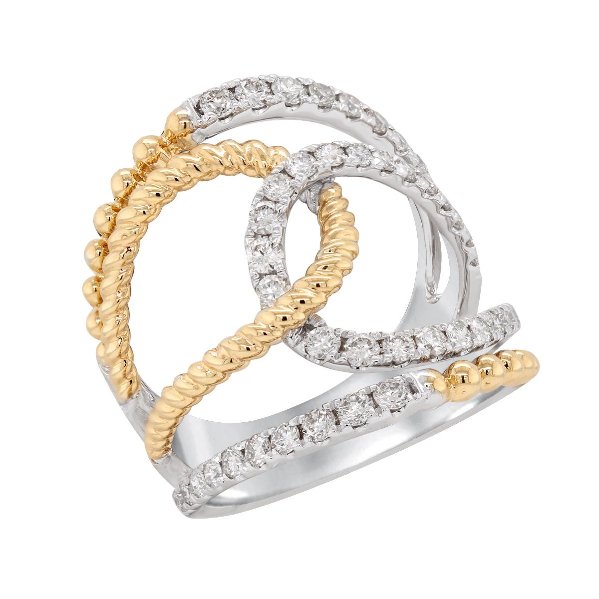 TWO-TONE GOLD FASHION RING WITH OPEN SHANK AND DIAMONDS, .93 CT TW