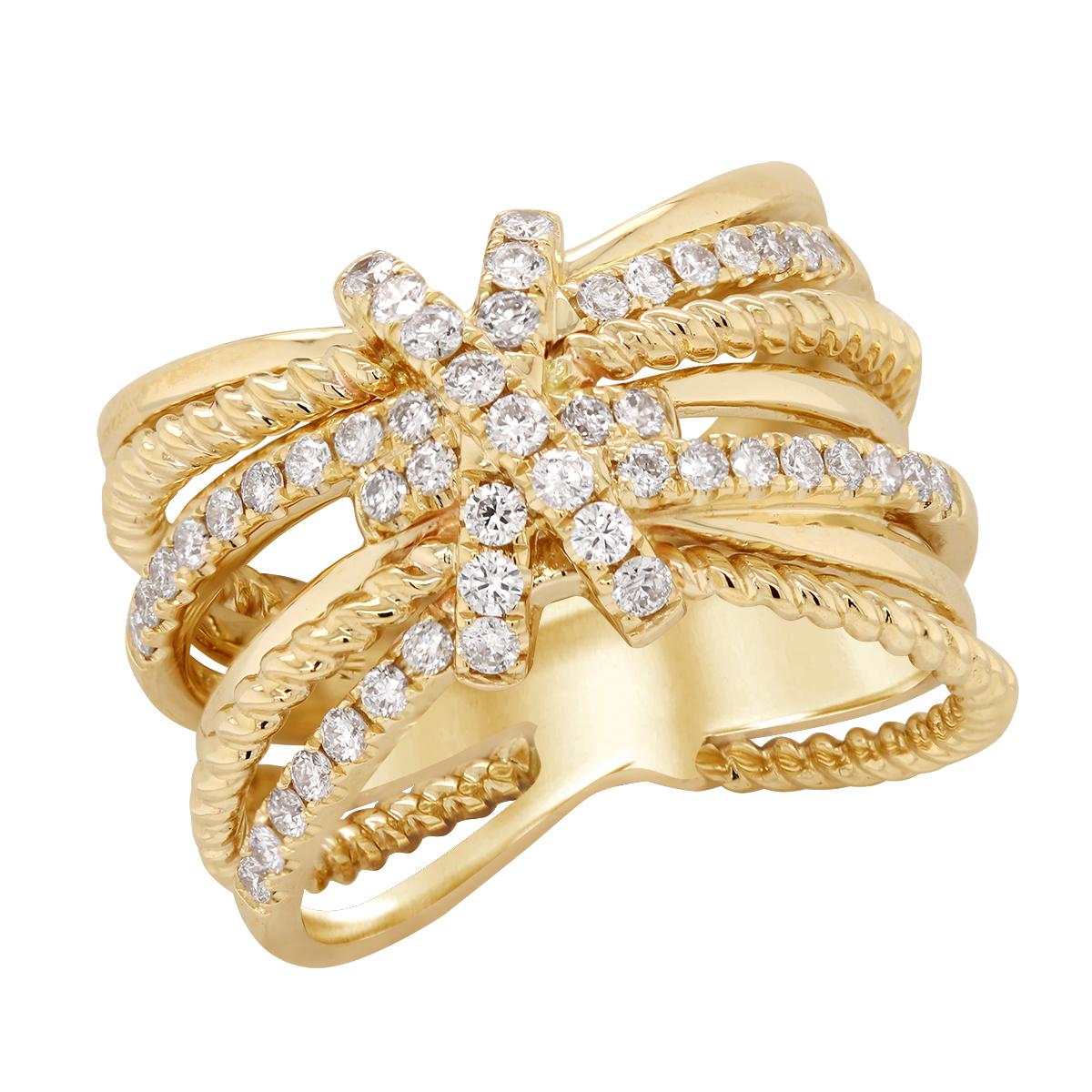 YELLOW GOLD SPLIT SHANK FASHION RING WITH 49 ROUND CUT DIAMONDS, .60 CT TW