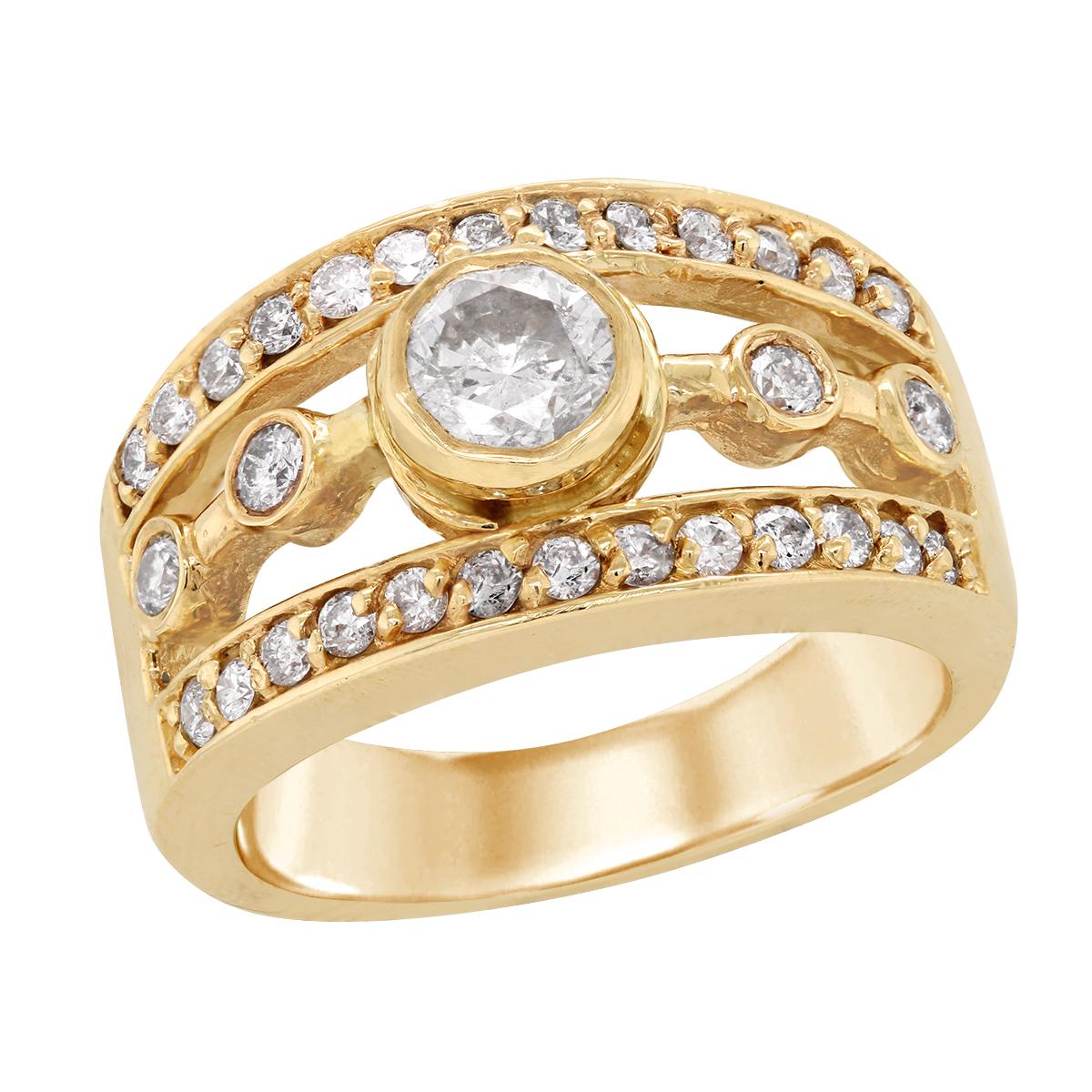 YELLOW GOLD FASHION RING WITH SPLIT SHANK AND DIAMONDS, 1 5/8 CT 
