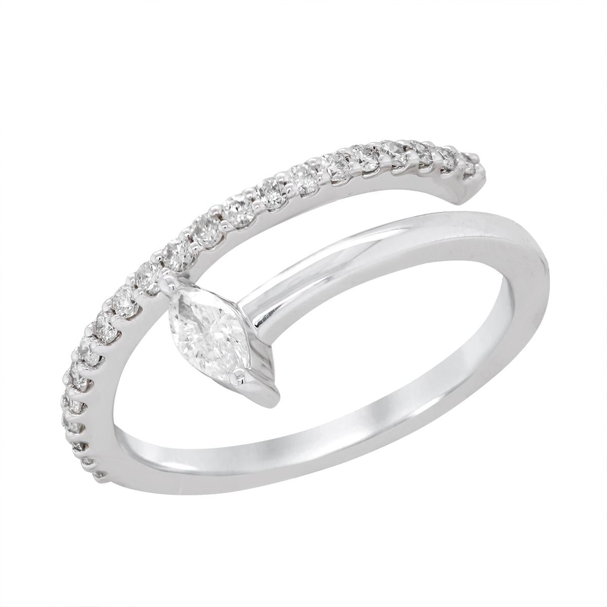 WHITE GOLD FASHION RING WITH MARQUISE AND ROUND DIAMONDS, .38 CT TW