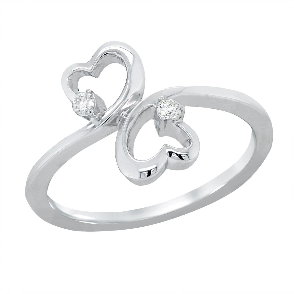 WHITE GOLD DOUBLE HEART SHAPED RING WITH DIAMONDS, 1/10 CT TW