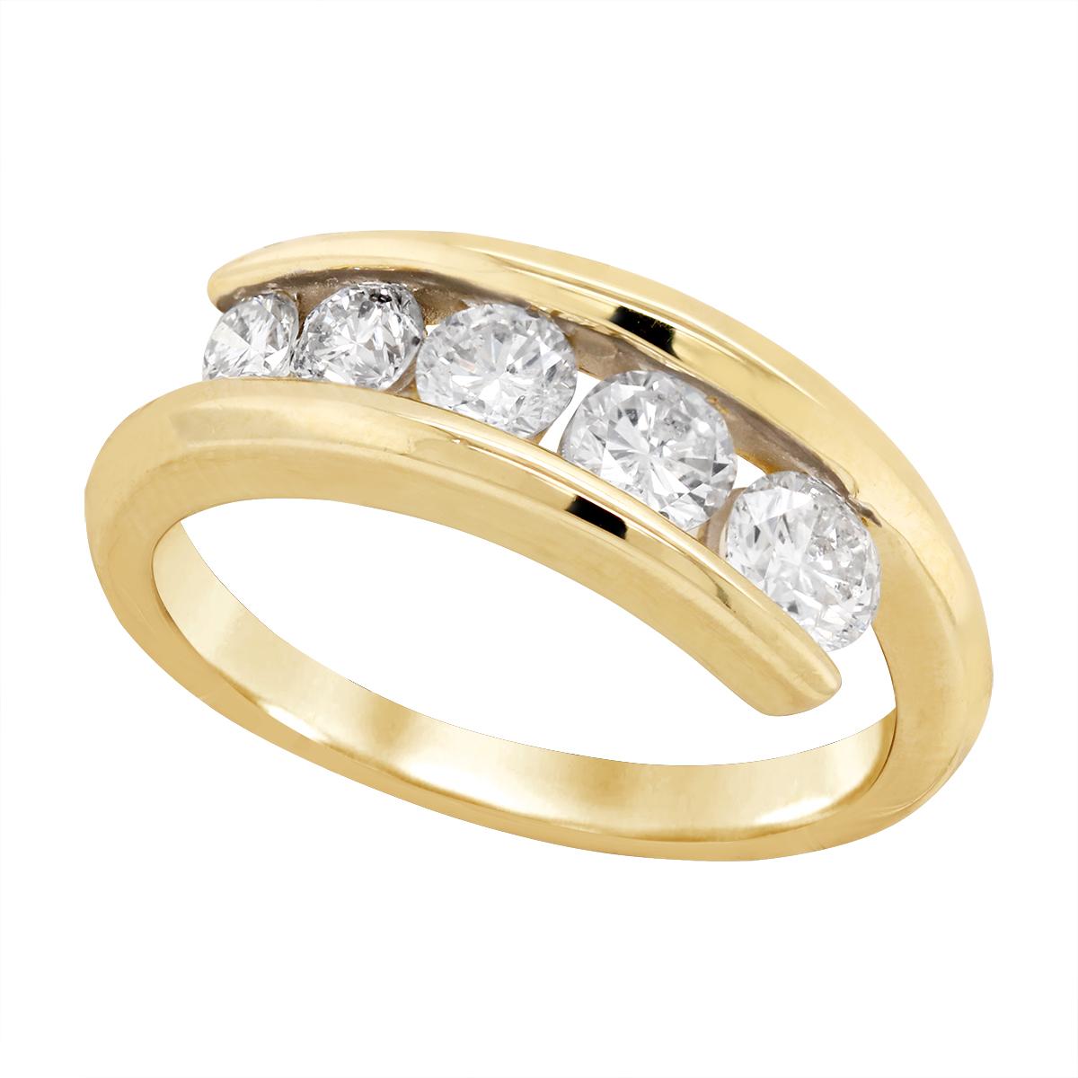 YELLOW GOLD BYPASS STYLE CHANNEL SET DIAMOND RING, 1.00 CT TW