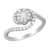 WHITE GOLD BYPASS STYLE ENGAGEMENT RING WITH CLUSTER SET DIAMOND CENTER, .73 CT TW