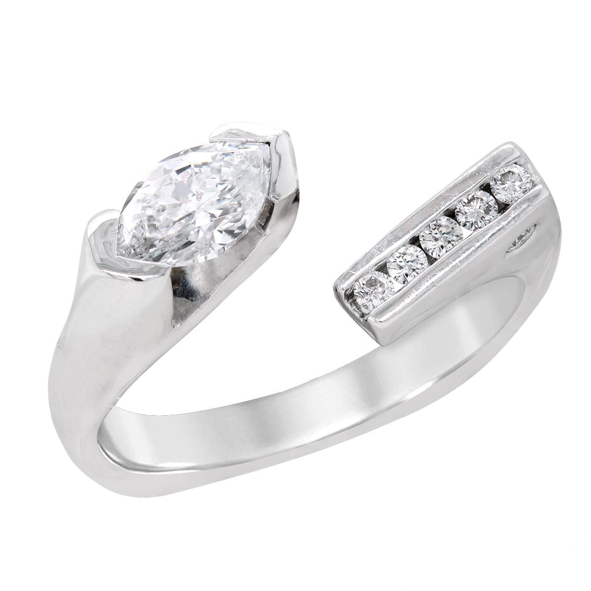 WHITE GOLD OPEN FASHION RING WITH MARQUISE AND ROUND DIAMONDS, .94 CT TW