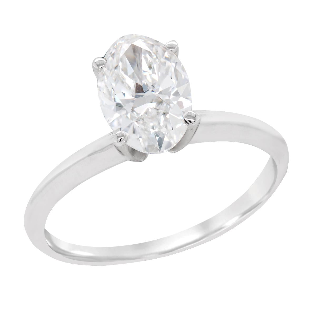 WHITE GOLD SOLITAIRE ENGAGEMENT RING WITH 1.03 CARAT LAB GROWN OVAL CUT DIAMOND 