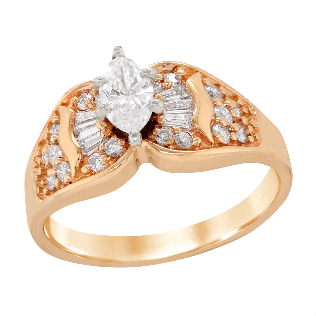 YELLOW GOLD ENGAGEMENT RING WITH MARQUISE DIAMOND CENTER, 2/3 CT TW