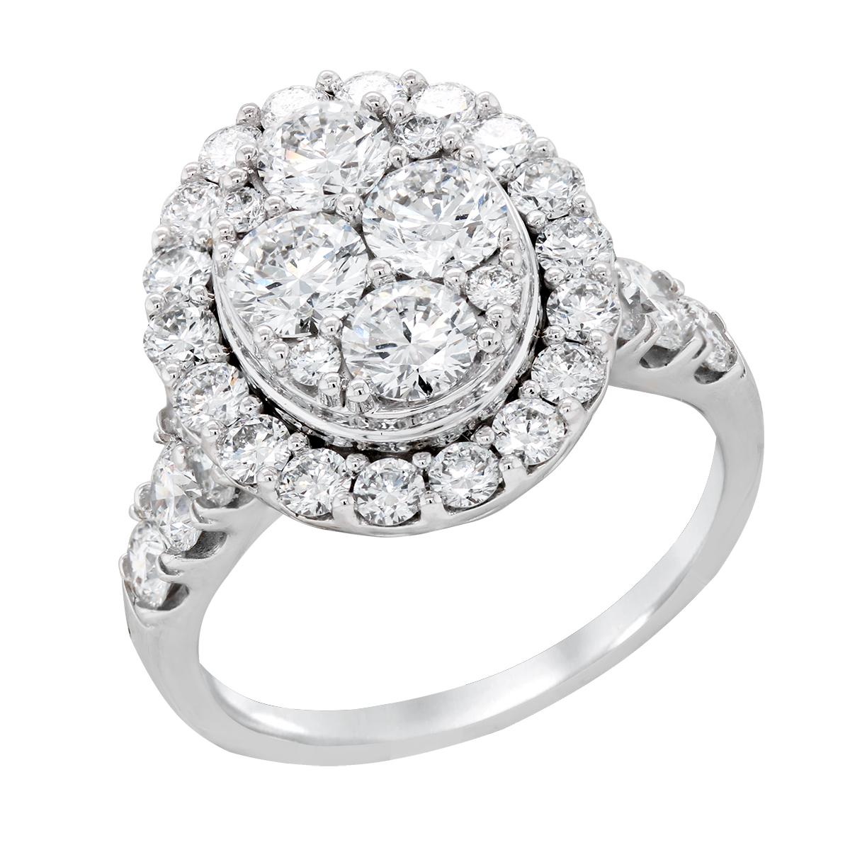 WHITE GOLD ENGAGEMENT RING WITH LAB GROWN CLUSTER DIAMONDS, 2 1/2 CT TW