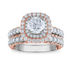 TWO-TONE GOLD BRIDAL SET WITH HALO DESIGN AND LAB GROWN DIAMONDS, 1 1/4 CT TW