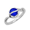 CHATHAM LAB GROWN SAPPHIRE AND DIAMOND RING