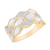 YELLOW GOLD FASHION RING WITH MOTHER OF PEARL AND DIAMOND PAVE, .18 CT TW