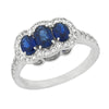 WHITE GOLD FASHION RING WITH 3 OVAL CUT SAPPHIRE AND DIAMONDS, .52 CT TW