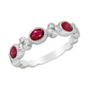 WHITE GOLD FASHION RING WITH OVAL CUT RUBIES AND ROUND DIAMONDS, .19 CT TW