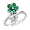 WHITE GOLD FLORAL FASHION RING WITH EMERALDS AND DIAMONDS, .39 CT TW