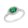 WHITE GOLD FASHION RING WITH OVAL EMERALD AND DIAMOND HALO, .33 CT TW