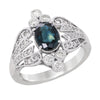 WHITE GOLD FASHION RING WITH OVAL CUT SAPPHIRE AND ROUND DIAMONDS, .57 CT TW