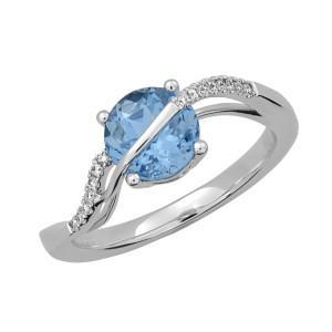 CHATHAM LAB GROWN AQUAMARINE AND DIAMOND RING