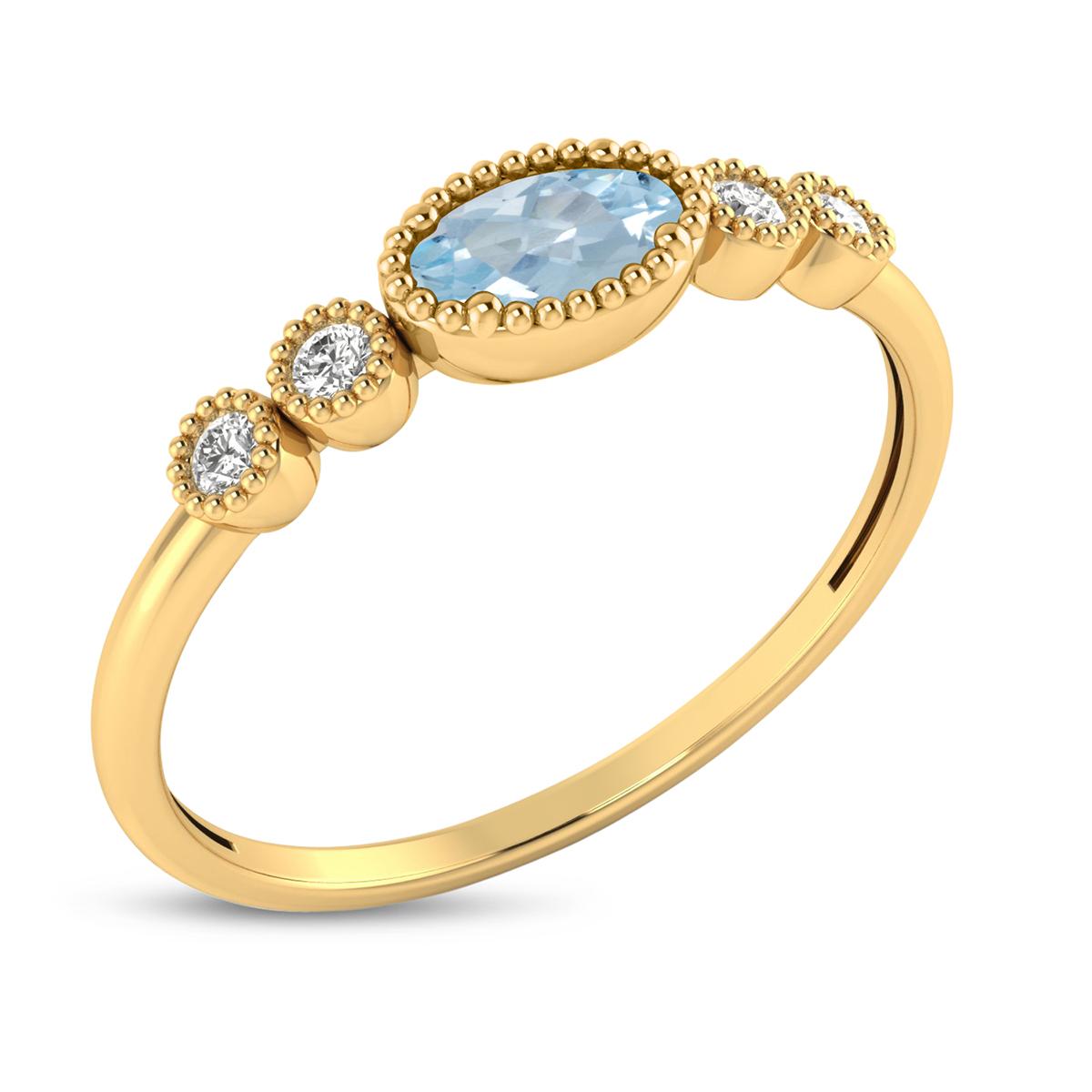 YELLOW GOLD AQUAMARINE AND DIAMOND RING