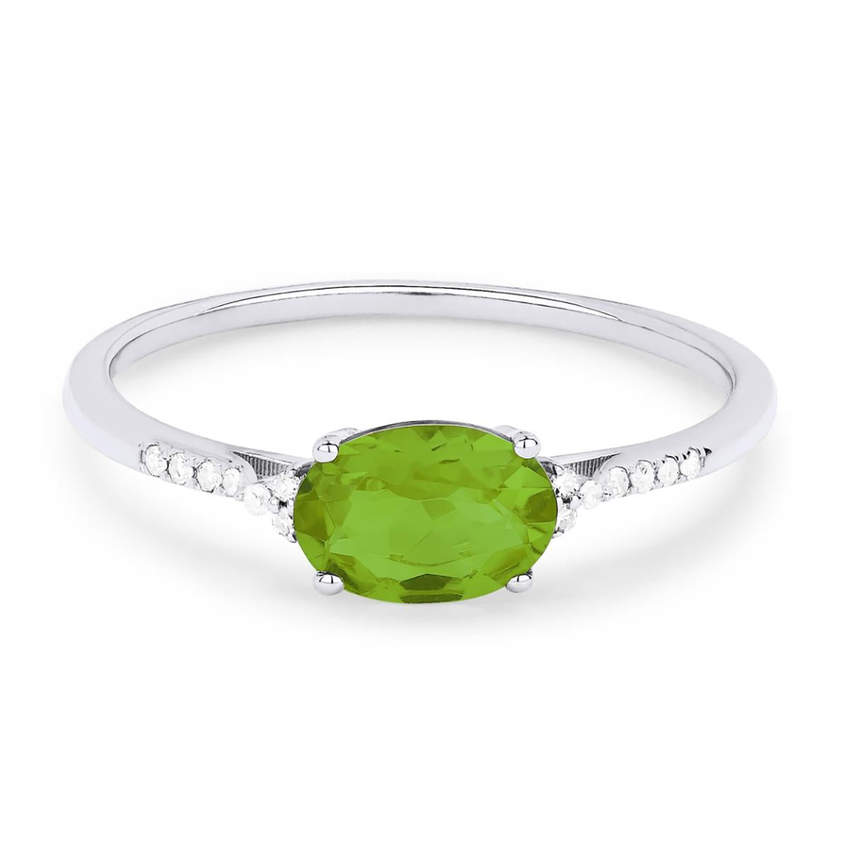 CLASSIC WHITE GOLD FASHION RING WITH AN OVAL CUT PERIDOT, .04 CT TW