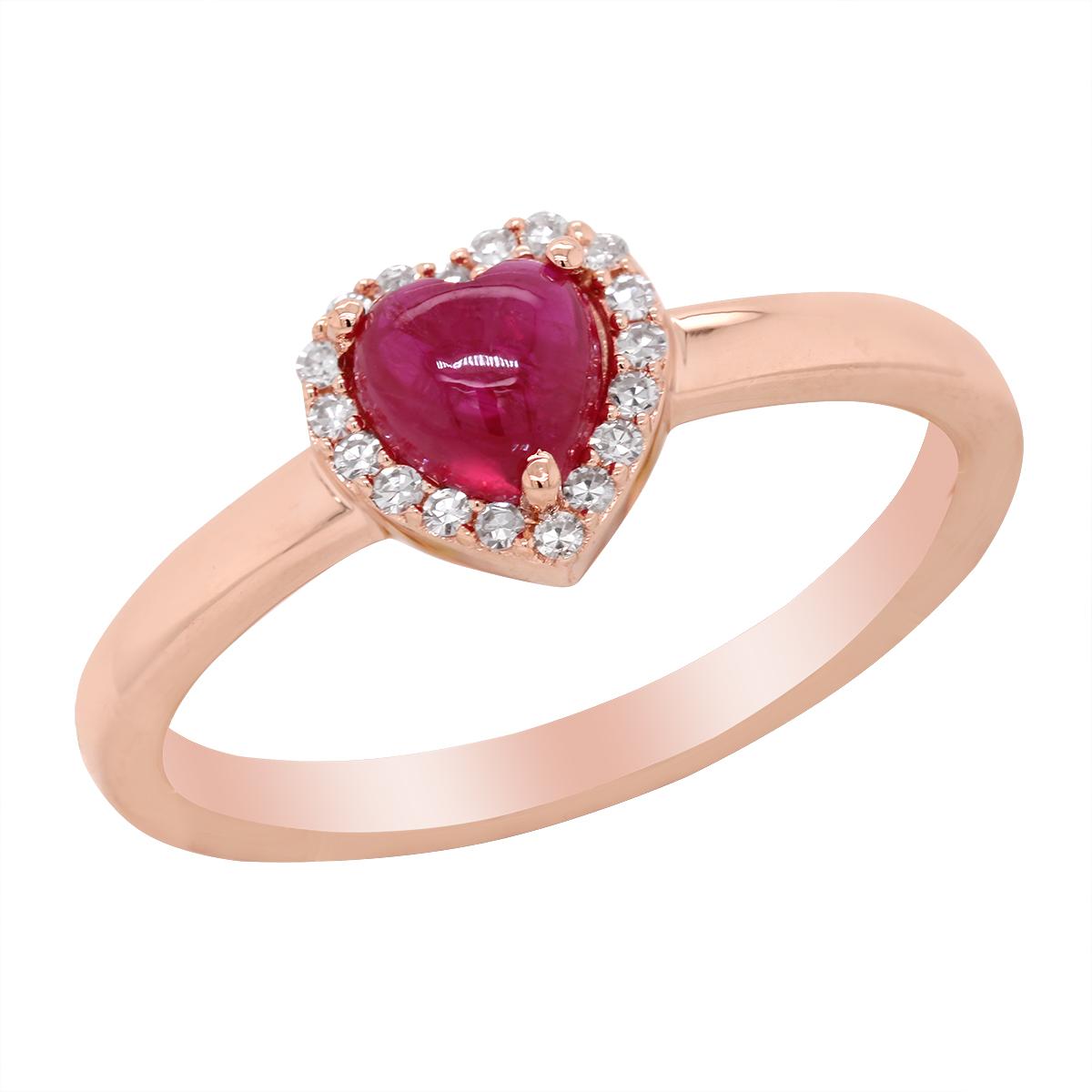 ROSE GOLD FASHION RING WITH HEART SHAPED CABOCHON 