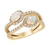 YELLOW GOLD FASHION RING WITH OVAL OPALS AND DIAMOND HALOS, .62 CT TW