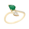 YELLOW GOLD FASHION RING WITH PEAR SHAPED EMERALD AND 22 ROUND DIAMONDS, .12 CT TW