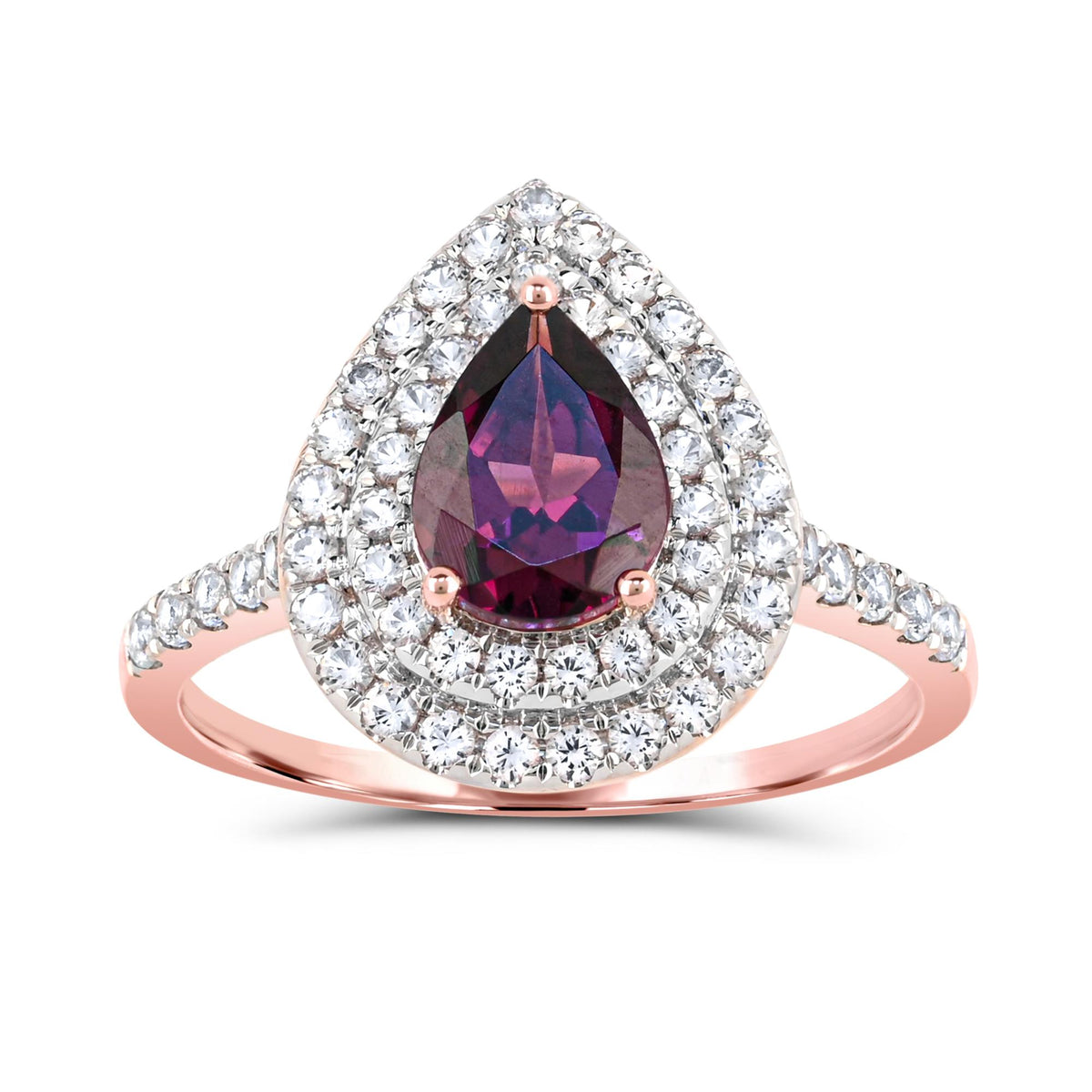 ROSE GOLD FASHION RING WITH PEAR SHAPED PURPLE GARNET