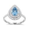 WHITE GOLD FASHION RING WITH PEAR SHAPED AQUAMARINE AND DIAMOND HALO, .55 CT TW